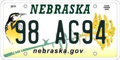 NE license plate 98AG94