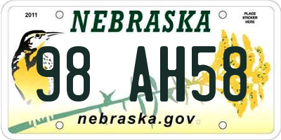 NE license plate 98AH58