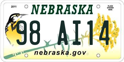 NE license plate 98AI14