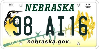 NE license plate 98AI16