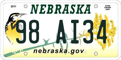 NE license plate 98AI34