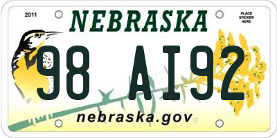 NE license plate 98AI92