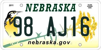 NE license plate 98AJ16