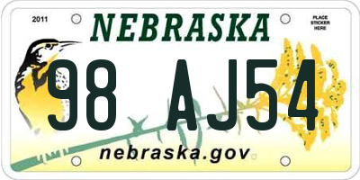 NE license plate 98AJ54