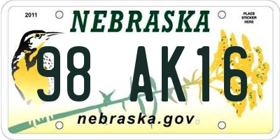 NE license plate 98AK16