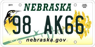 NE license plate 98AK66