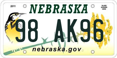 NE license plate 98AK96