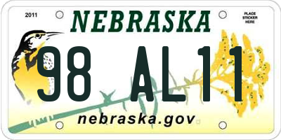 NE license plate 98AL11
