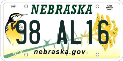 NE license plate 98AL16