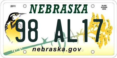 NE license plate 98AL17