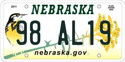 NE license plate 98AL19