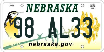 NE license plate 98AL33