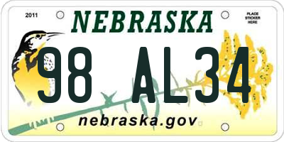 NE license plate 98AL34