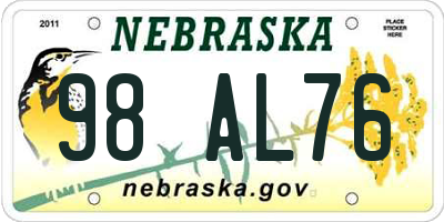 NE license plate 98AL76