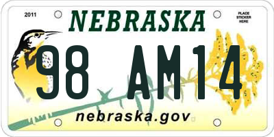 NE license plate 98AM14