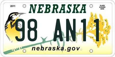 NE license plate 98AN11