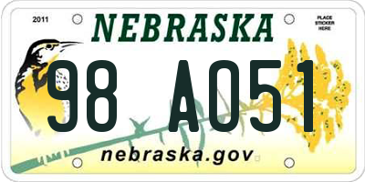 NE license plate 98AO51