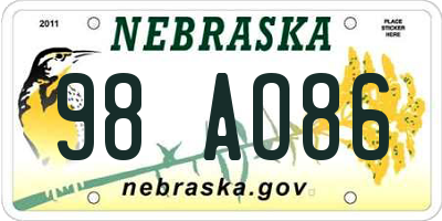 NE license plate 98AO86