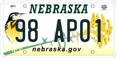 NE license plate 98AP01