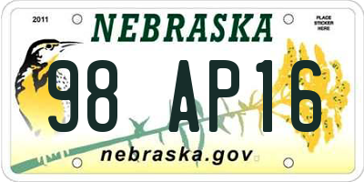 NE license plate 98AP16