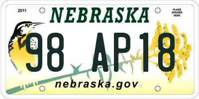 NE license plate 98AP18