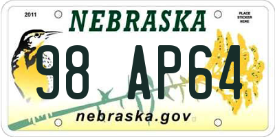 NE license plate 98AP64