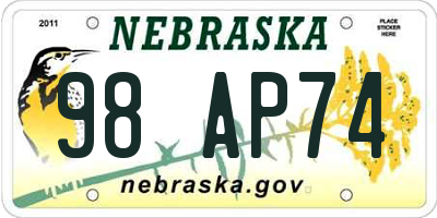 NE license plate 98AP74