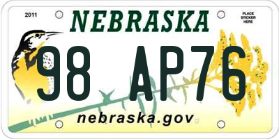 NE license plate 98AP76