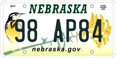 NE license plate 98AP84