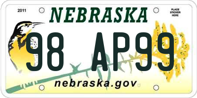 NE license plate 98AP99