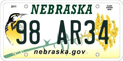 NE license plate 98AR34