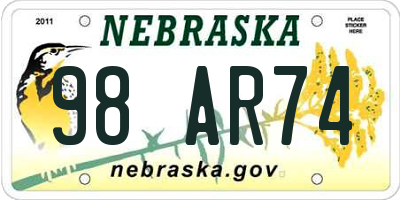 NE license plate 98AR74