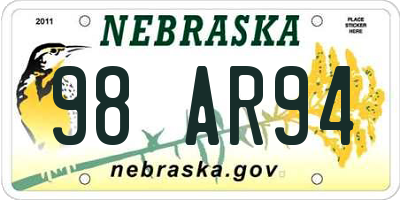 NE license plate 98AR94