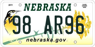 NE license plate 98AR96