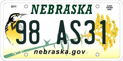 NE license plate 98AS31