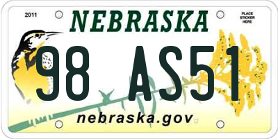 NE license plate 98AS51
