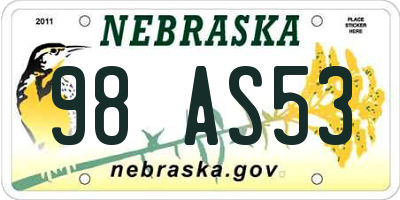 NE license plate 98AS53