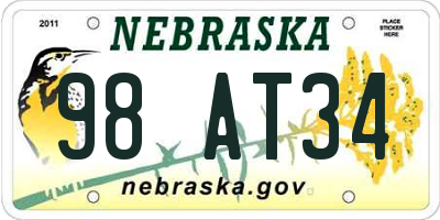 NE license plate 98AT34