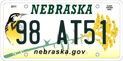 NE license plate 98AT51