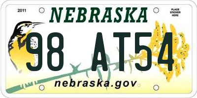 NE license plate 98AT54