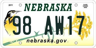 NE license plate 98AW17