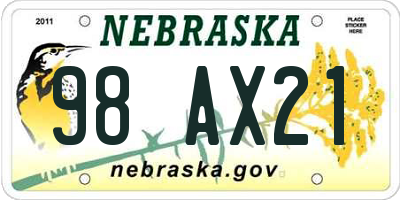 NE license plate 98AX21