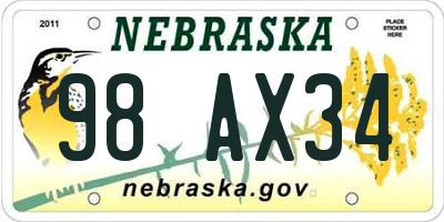 NE license plate 98AX34