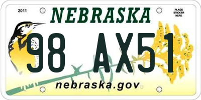 NE license plate 98AX51