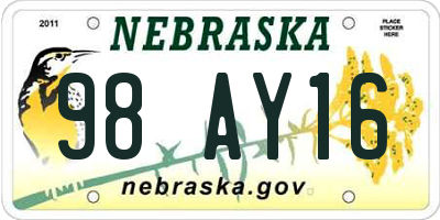 NE license plate 98AY16