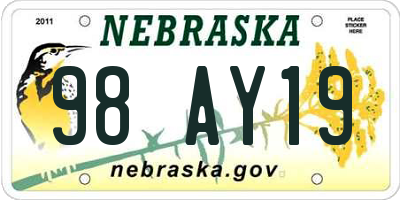NE license plate 98AY19