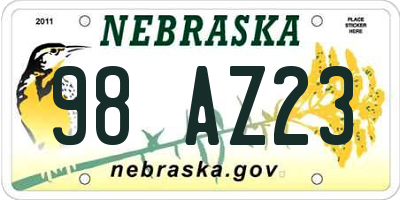NE license plate 98AZ23