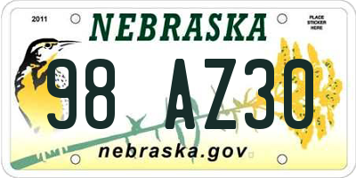 NE license plate 98AZ30