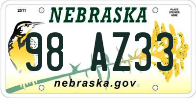 NE license plate 98AZ33