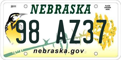 NE license plate 98AZ37